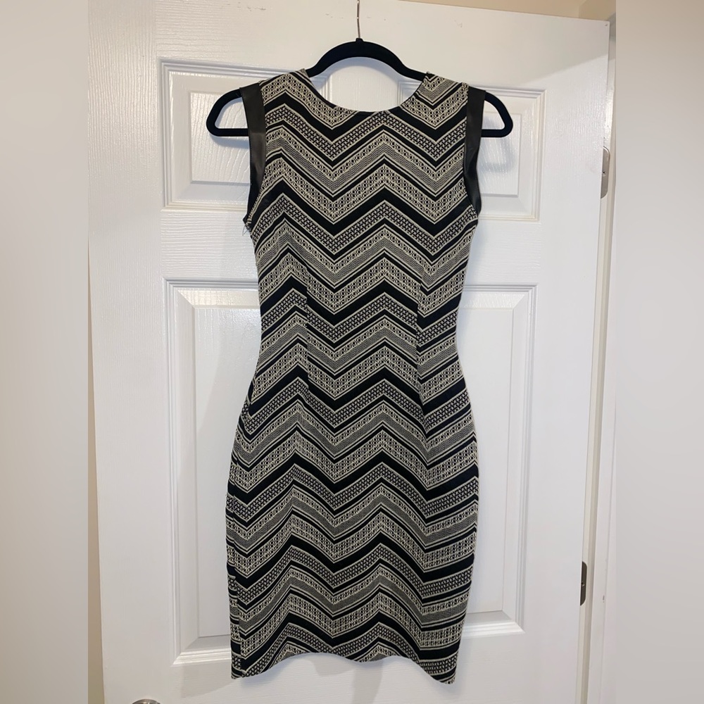 Bar III Black Mini Dress with Leather accents - zip up back size Small